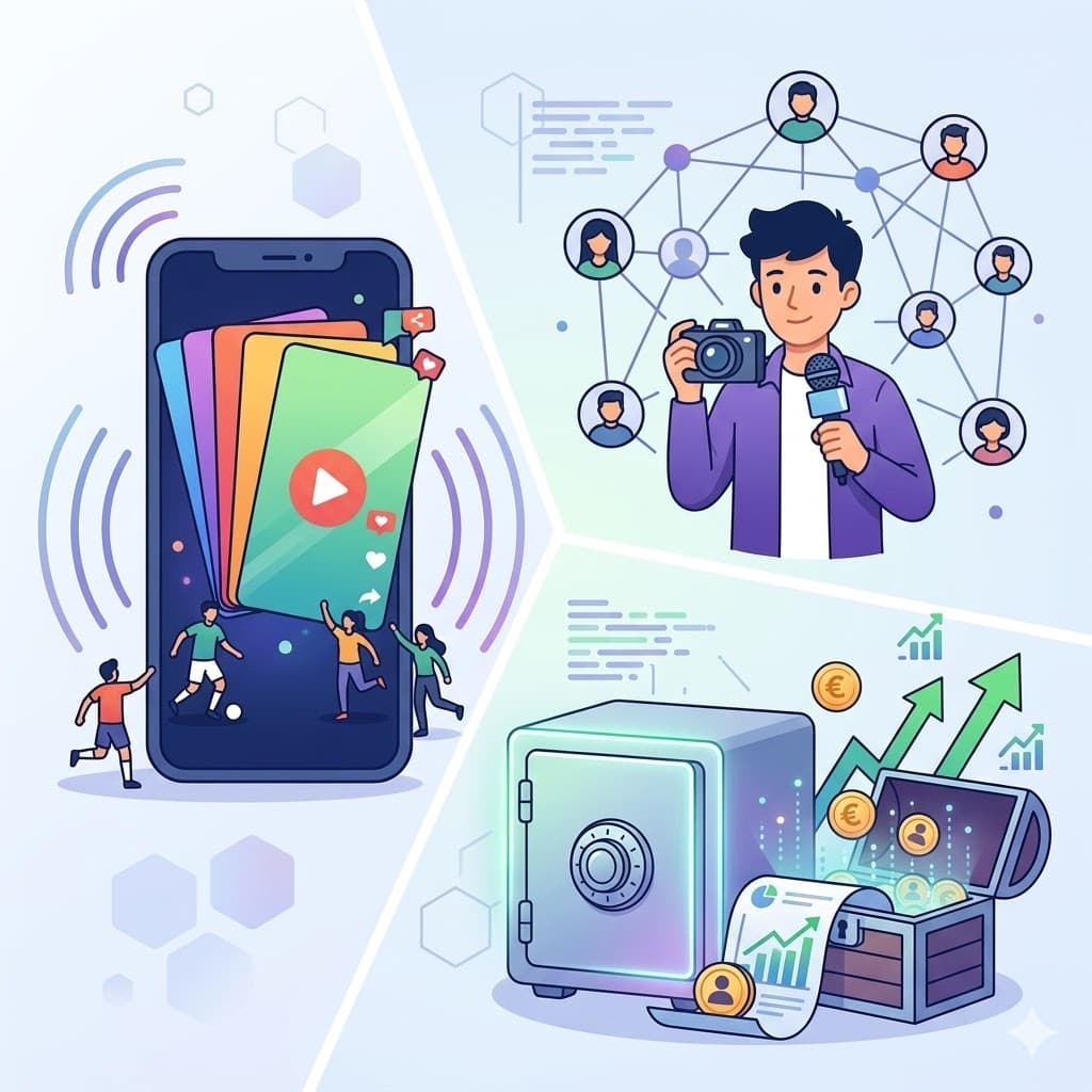Illustration des tendances communication sportive : vidéo verticale, créateurs locaux et data fans